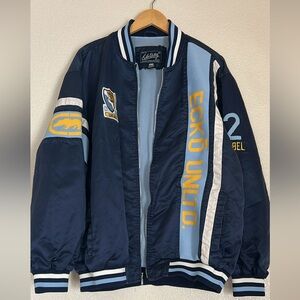 Vintage Ecko Unltd Varsity Bomber Jacket – Navy/Light Blue/Yellow – Size XL